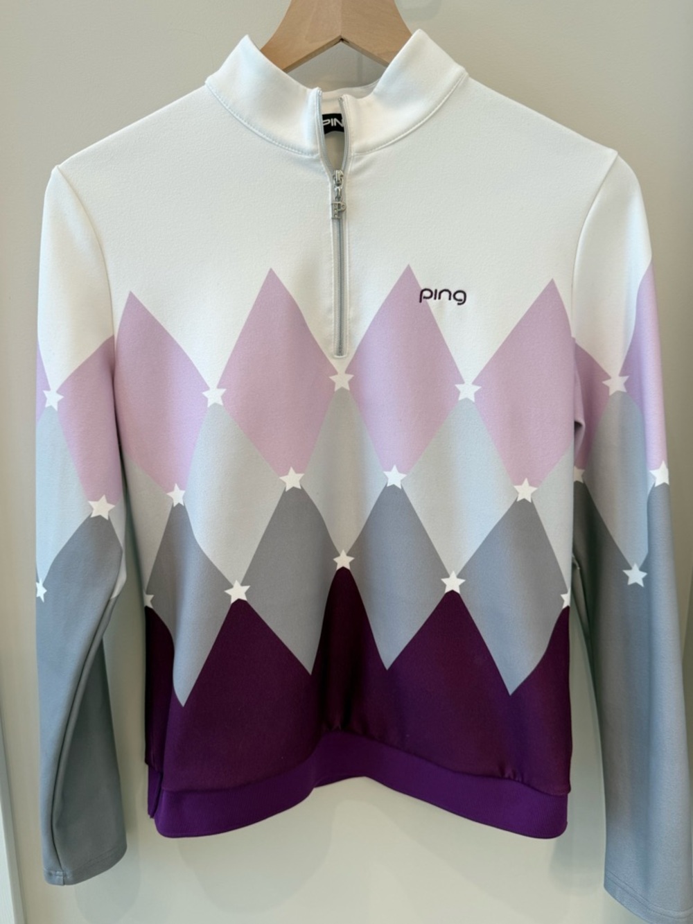 PING White, Lavender & Plum Argyle Quarter-Zip Golf Pullover
